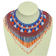 Egyptian Collar with Decadent Fringe - #519 Orange and Blue