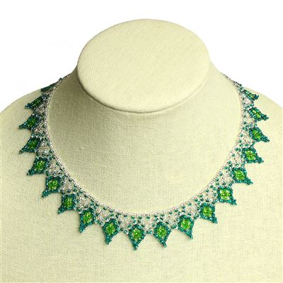 Lace Collar - #171 Green and Crystal, Magnetic Clasp!