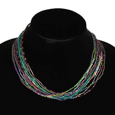 12 Strand Necklace with Two Cuts - #105 Purple and Green, Magnetic Clasp!