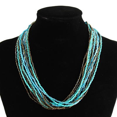 12 Strand Necklace with Two Cuts - #131 Turquoise and Bronze, Magnetic Clasp!