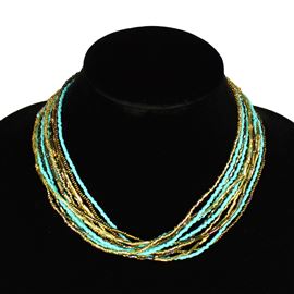 12 Strand Necklace with Two Cuts - #132 Turquoise and Gold, Magnetic Clasp!