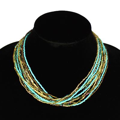 12 Strand Necklace with Two Cuts - #132 Turquoise and Gold, Magnetic Clasp!