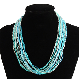 12 Strand Necklace with Two Cuts - #135 Turquoise and Crystal, Magnetic Clasp!