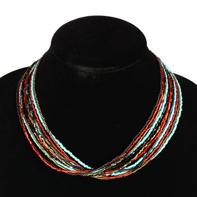 12 Strand Necklace with Two Cuts - #138 Turquoise and Red, Magnetic Clasp!