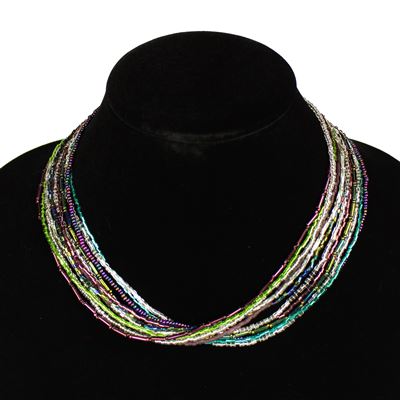 12 Strand Necklace with Two Cuts - #288 Purple, Green, Crystal, Magnetic Clasp!