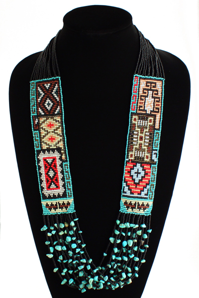 Six Navajo Rug Story Necklace - #200 Black, Magnetic Clasp!