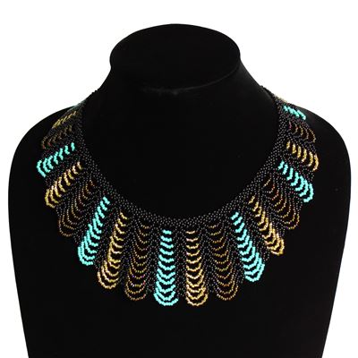 Hamaca Necklace - #146 Turquoise and Gold Stripe, Magnetic Clasp!