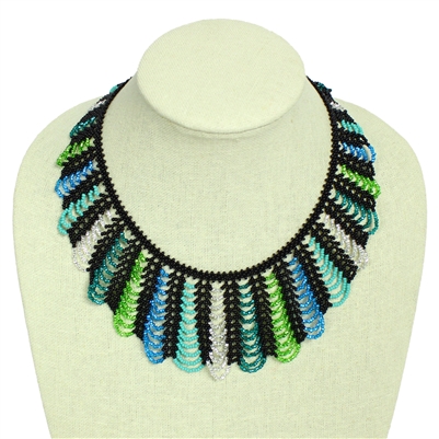 Hamaca Necklace - #362 Turquoise, Emerald, Lime, Crystal Stripe, Magnetic Clasp!
