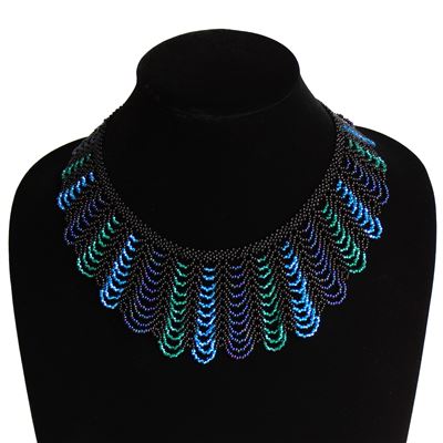 Hamaca Necklace - #383 Blue and Emerald Stripe, Magnetic Clasp!