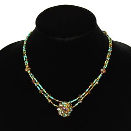 Crystal Mandala Necklace - #132 Turquoise and Gold, Magnetic Clasp!
