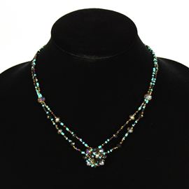 Crystal Mandala Necklace - #139 Turquoise, Black, Bronze, Magnetic Clasp!