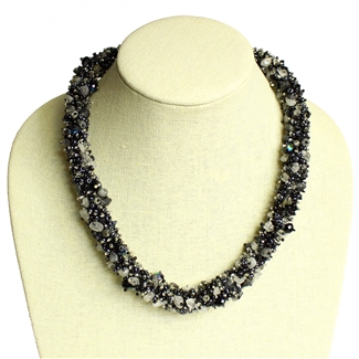 Super Fuzzy Necklace - #102 Black and Crystal, Double Magnetic Clasp!