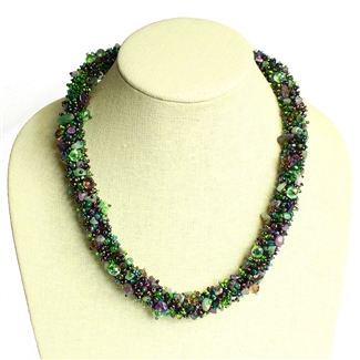 Super Fuzzy Necklace - #105 Purple and Green, Double Magnetic Clasp!