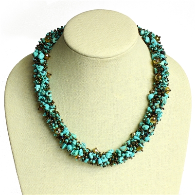 Super Fuzzy Necklace - #131 Turquoise and Bronze, Double Magnetic Clasp!
