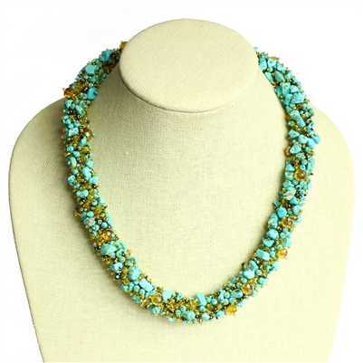 Super Fuzzy Necklace - #132 Turquoise and Gold, Double Magnetic Clasp!
