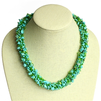 Super Fuzzy Necklace - #134 Turquoise and Lime, Magnetic Clasp!