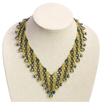 Lola Necklace - #245 Green Iris and Gold Stripe, Magnetic Clasp!