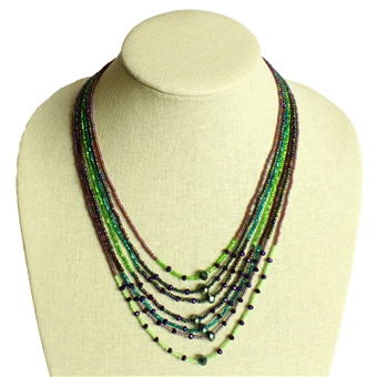7 Strand with Crystals Necklace - #105 Purple and Green CB, Magnetic Clasp!