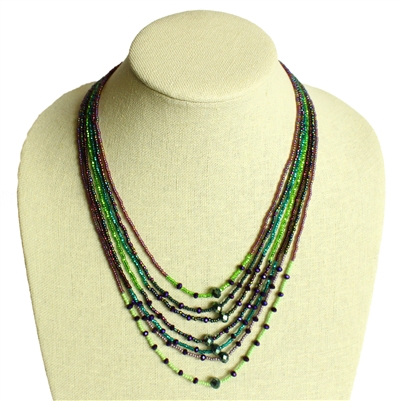 7 Strand with Crystals Necklace - #105 Purple and Green CB, Magnetic Clasp!