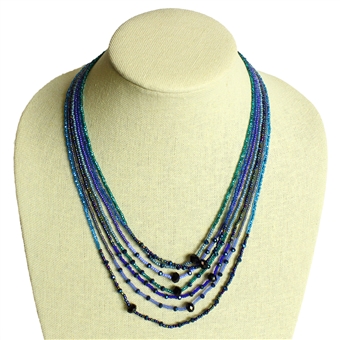 7 Strand with Crystals Necklace - #108 Blue CB, Magnetic Clasp!