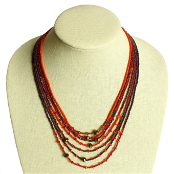 7 Strand with Crystals Necklace - #111 Red Garnet CB, Magnetic Clasp!
