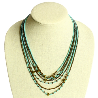 7 Strand with Crystals Necklace - #131 Turquoise and Bronze CB, Magnetic Clasp!