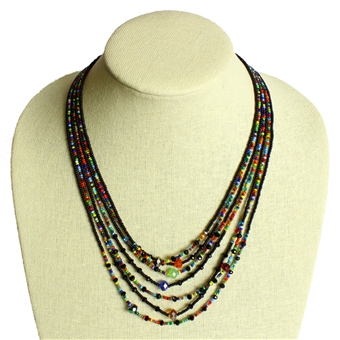 7 Strand with Crystals Necklace - #151 Black and Multi CB, Magnetic Clasp!