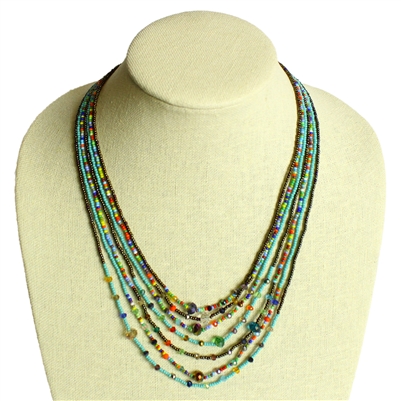 7 Strand with Crystals Necklace - #153 Turquoise, Bronze, Multi CB, Magnetic Clasp!