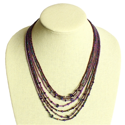 7 Strand with Crystals Necklace - #210 Purple CB, Magnetic Clasp!