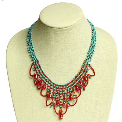 Chandelier Necklace - #138 Turquoise and Red, Magnetic Clasp!