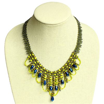 Chandelier Necklace - #896 Yellow, Blue, Gray, Magnetic Clasp!