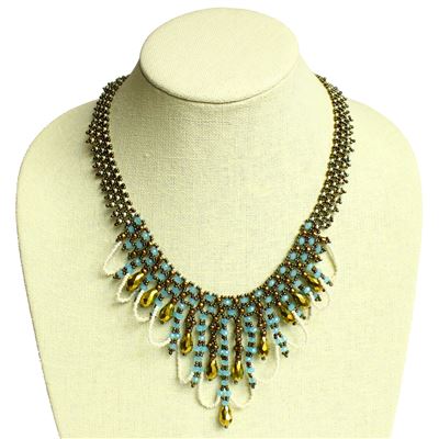 Chandelier Necklace - #900 Bronze and Sky Blue, Magnetic Clasp!
