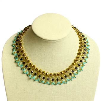 Crystal Collar - #132 Turquoise and Gold, Magnetic Clasp!