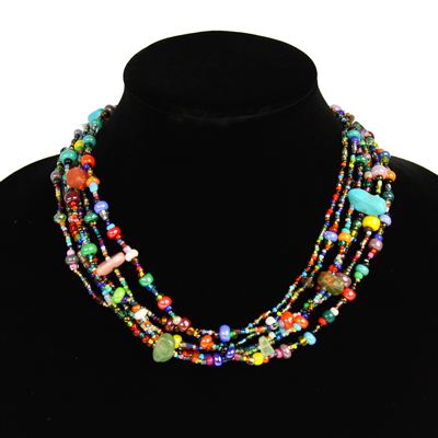 Funky 6 Strand Necklace - #101 Multi, Double Magnetic Clasp!