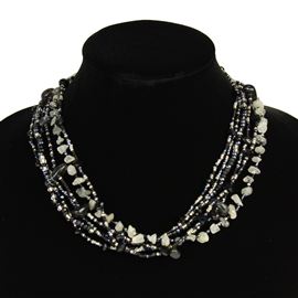 Funky 6 Strand Necklace - #102 Black and Crystal, Double Magnetic Clasp!