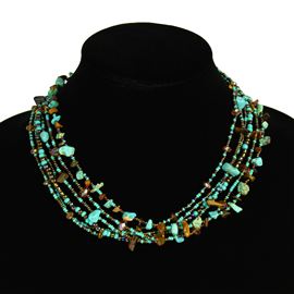 Funky 6 Strand Necklace - #131 Turquoise and Bronze, Double Magnetic Clasp!