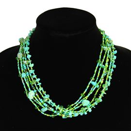 Funky 6 Strand Necklace - #134 Turquoise and Lime, Double Magnetic Clasp!