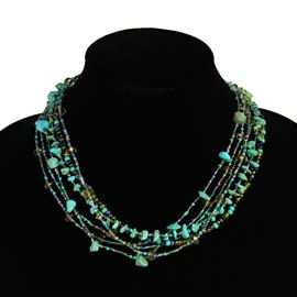 Funky 6 Strand Necklace - #141 Turquoise and Blue/Green, Double Magnetic Clasp!