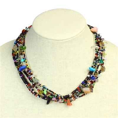 Funky 6 Strand Necklace - #151 Black and Multi, Double Magnetic Clasp!