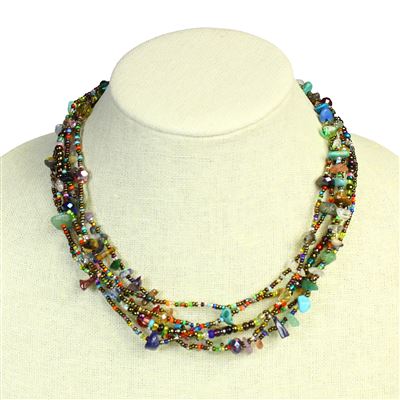 Funky 6 Strand Necklace - #152 Bronze and Multi, Double Magnetic Clasp!