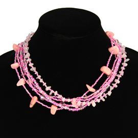 Funky 6 Strand Necklace - #164 Pink, Double Magnetic Clasp!