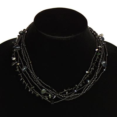 Funky 6 Strand Necklace - #200 Black, Double Magnetic Clasp!