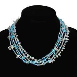 Funky 6 Strand Necklace - #208 Light Blue, Double Magnetic Clasp!