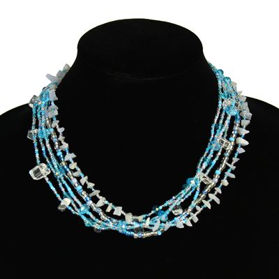 Funky 6 Strand Necklace - #208 Light Blue, Double Magnetic Clasp!