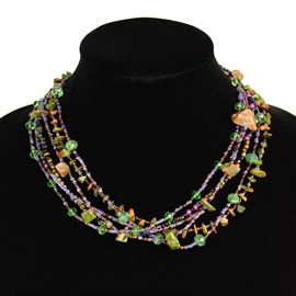 Funky 6 Strand Necklace - #242 Pink, Purple, Green, Double Magnetic Clasp!