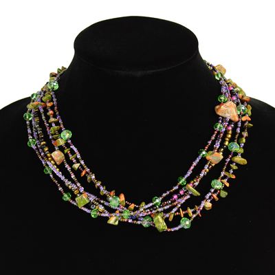 Funky 6 Strand Necklace - #242 Pink, Purple, Green, Double Magnetic Clasp!