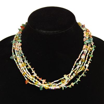 Funky 6 Strand Necklace - #250 Green Multi, Double Magnetic Clasp!