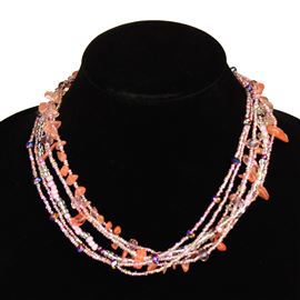 Funky 6 Strand Necklace - #257 Lavender and Rose, Double Magnetic Clasp!