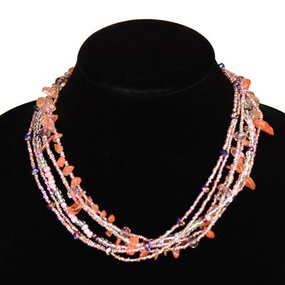 Funky 6 Strand Necklace - #257 Lavender and Rose, Double Magnetic Clasp!