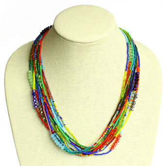 12 Strand Color Block Necklace - #101 Multi, Magnetic Clasp!